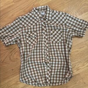 Wrangler Men’s Large Brown and White Short Sleeve Button Down Shirt